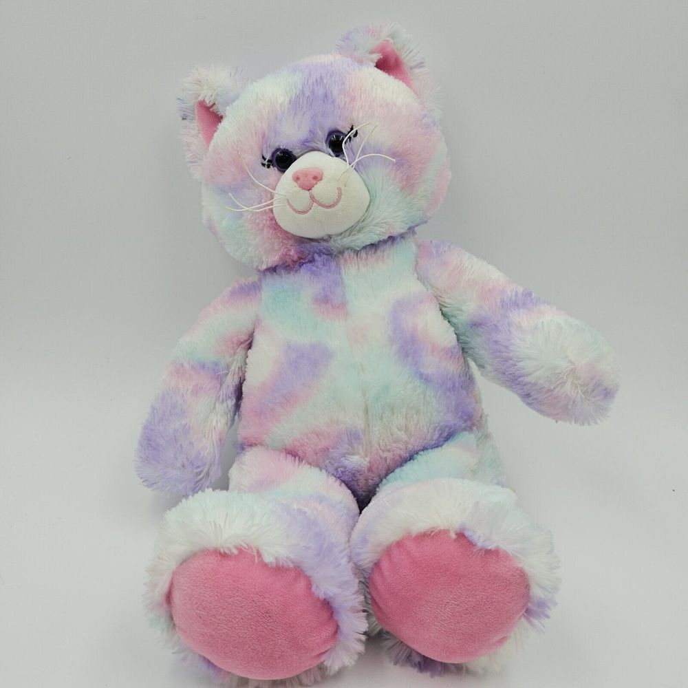 Build A Bear Tie-Dyeβ Cat Kitty Plush Pastel Swirl Pink Purple Blue 16" 1PB6